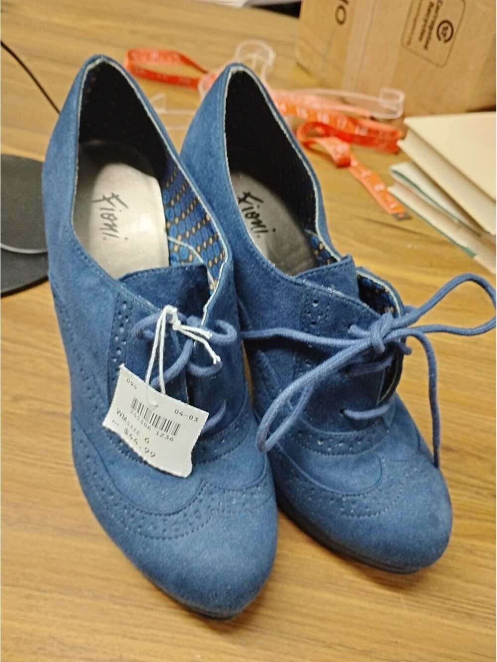 Womens Fioni Navy Blue Sueded Oxford Style Heel Boots Size 6 New With Tags